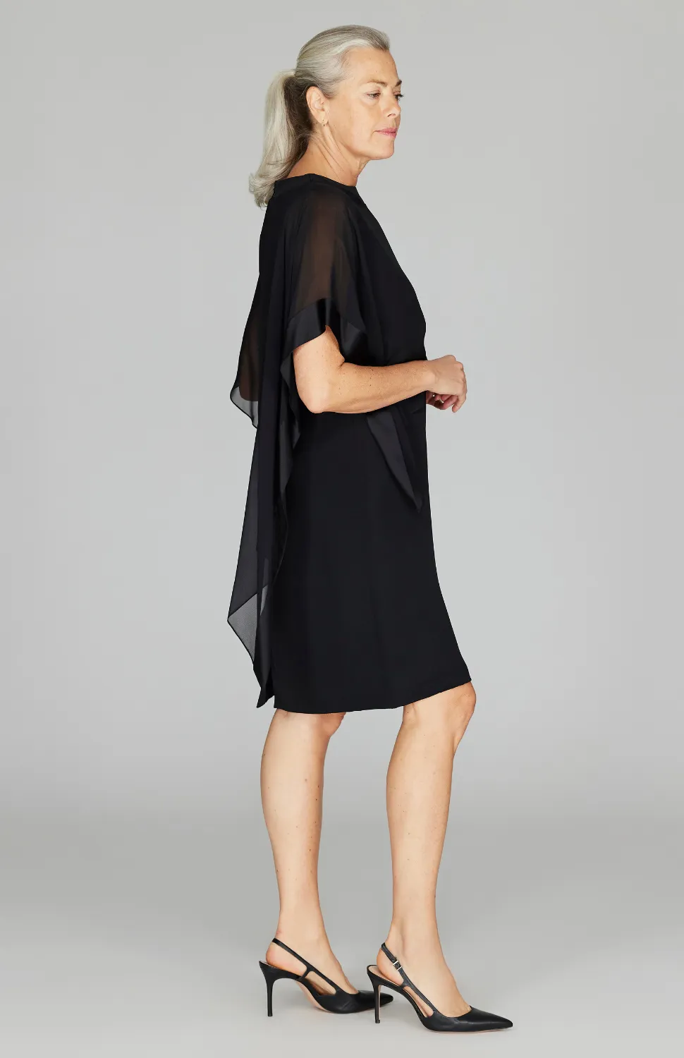 Silk Dress w/Chiffon Side Drape & Satin Trim