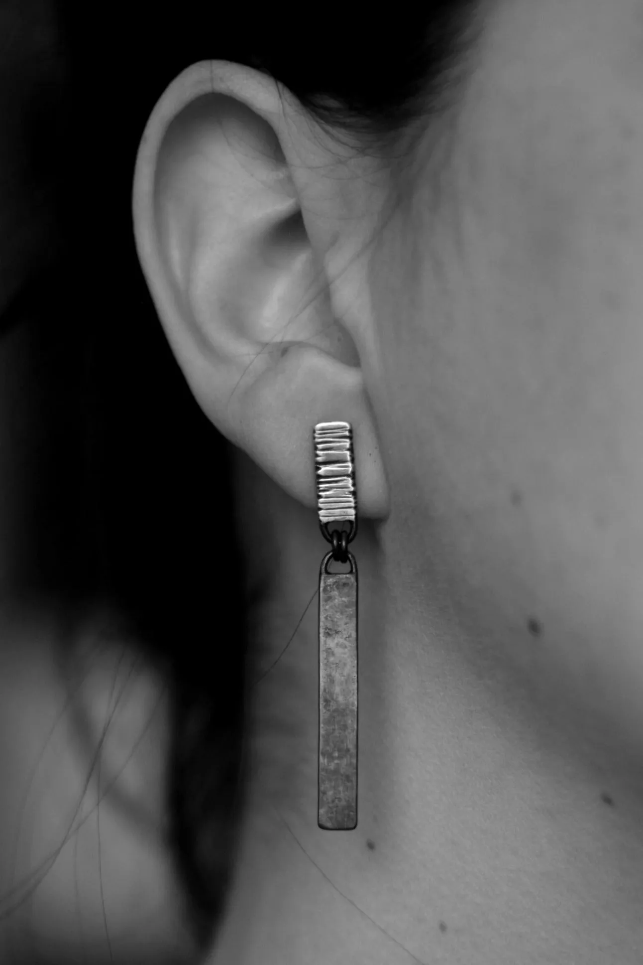 Silver Bar Dangles - Dangle Earrings - Bar Dangles - Sterling Silver - Textured Earrings -  Flat Black Silver - Black Silver - Black Dangles