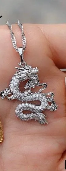 SILVER Dragon necklace , 18k gold plated dragon pendant , dragon charm , dragon jewelry ,fantasy necklace men