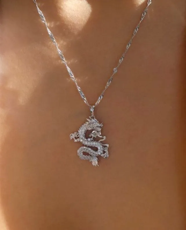 SILVER Dragon necklace , 18k gold plated dragon pendant , dragon charm , dragon jewelry ,fantasy necklace men