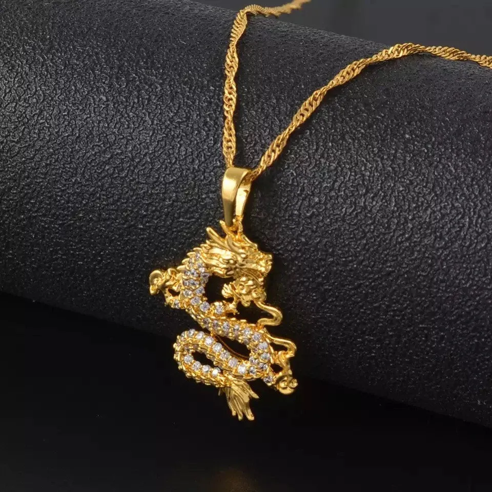 SILVER Dragon necklace , 18k gold plated dragon pendant , dragon charm , dragon jewelry ,fantasy necklace men