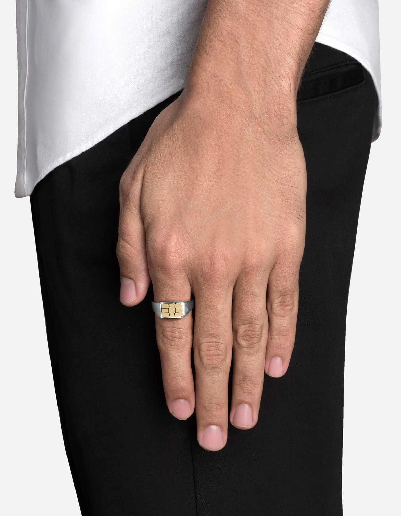 SIM Card Signet Ring, Sterling Silver