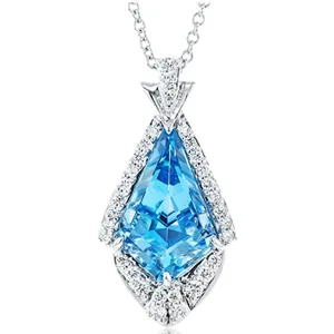 Simon G. Geometric Art Deco Style Aquamarine & Diamond Pendant