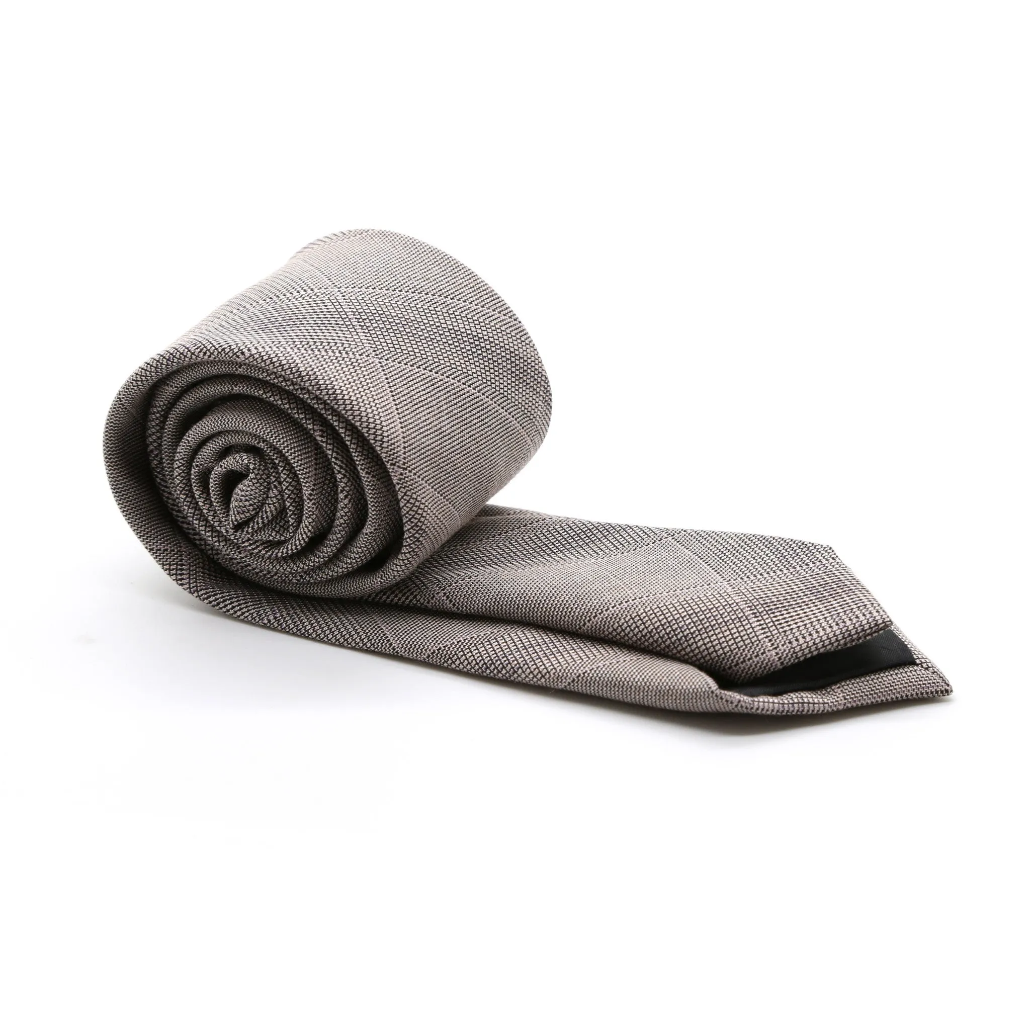 Slim Beige and Charcoal With Hint Of Lavender Plaid Neckties & Handkerchief