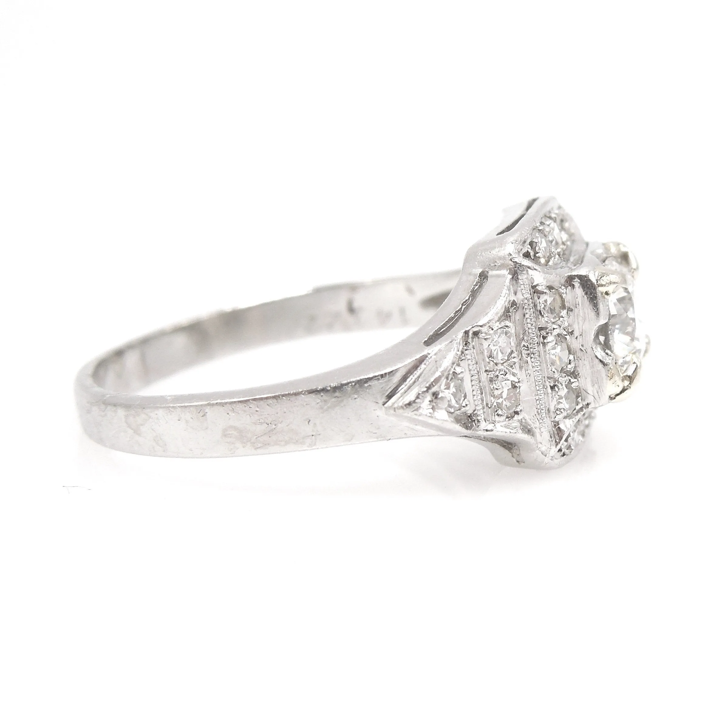 Square Topped Old European Cut Diamond Engagement Ring in Platinum - Art Deco - 1920s