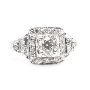 Square Topped Old European Cut Diamond Engagement Ring in Platinum - Art Deco - 1920s