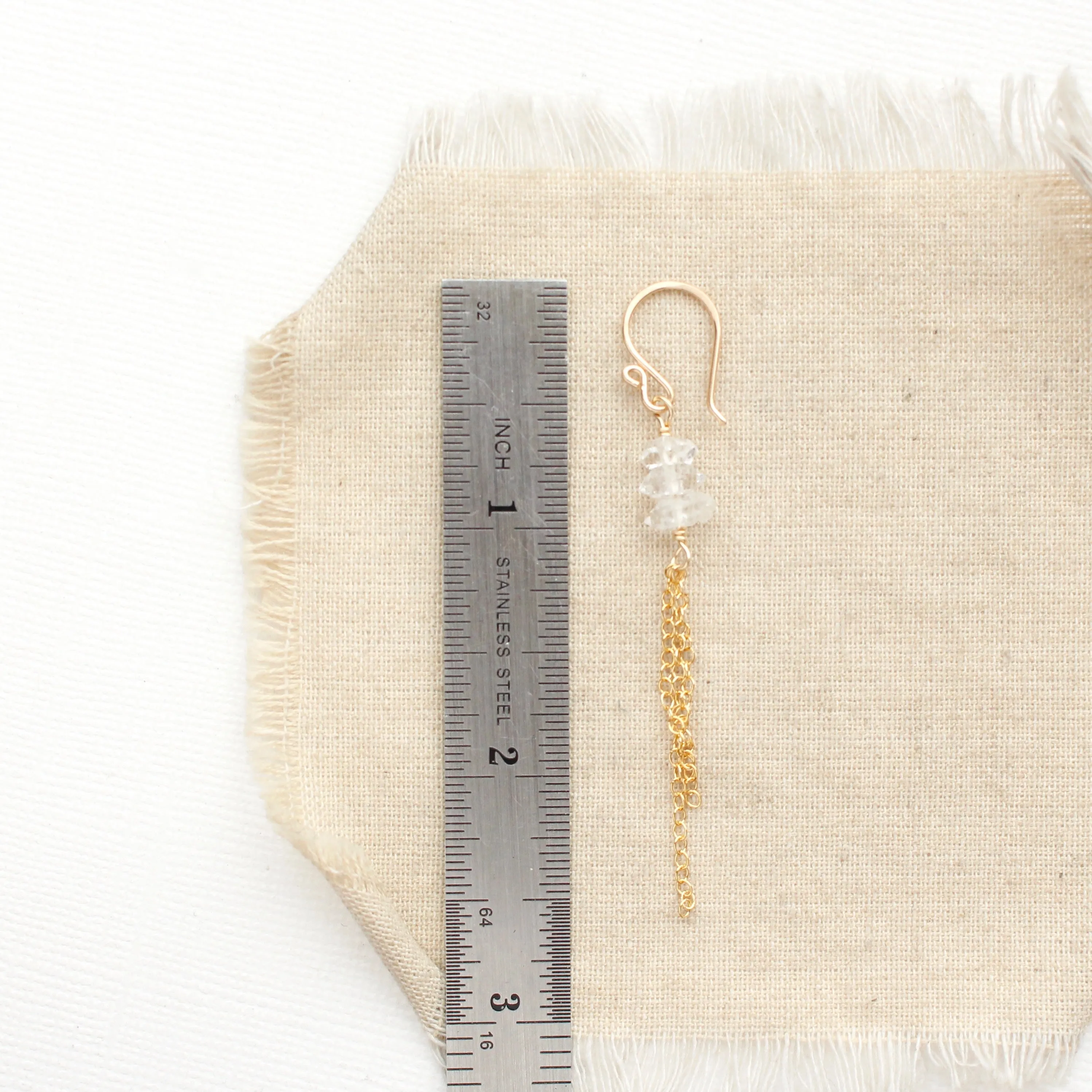 Stacked Herkimer Diamond Gold Tassel Earrings