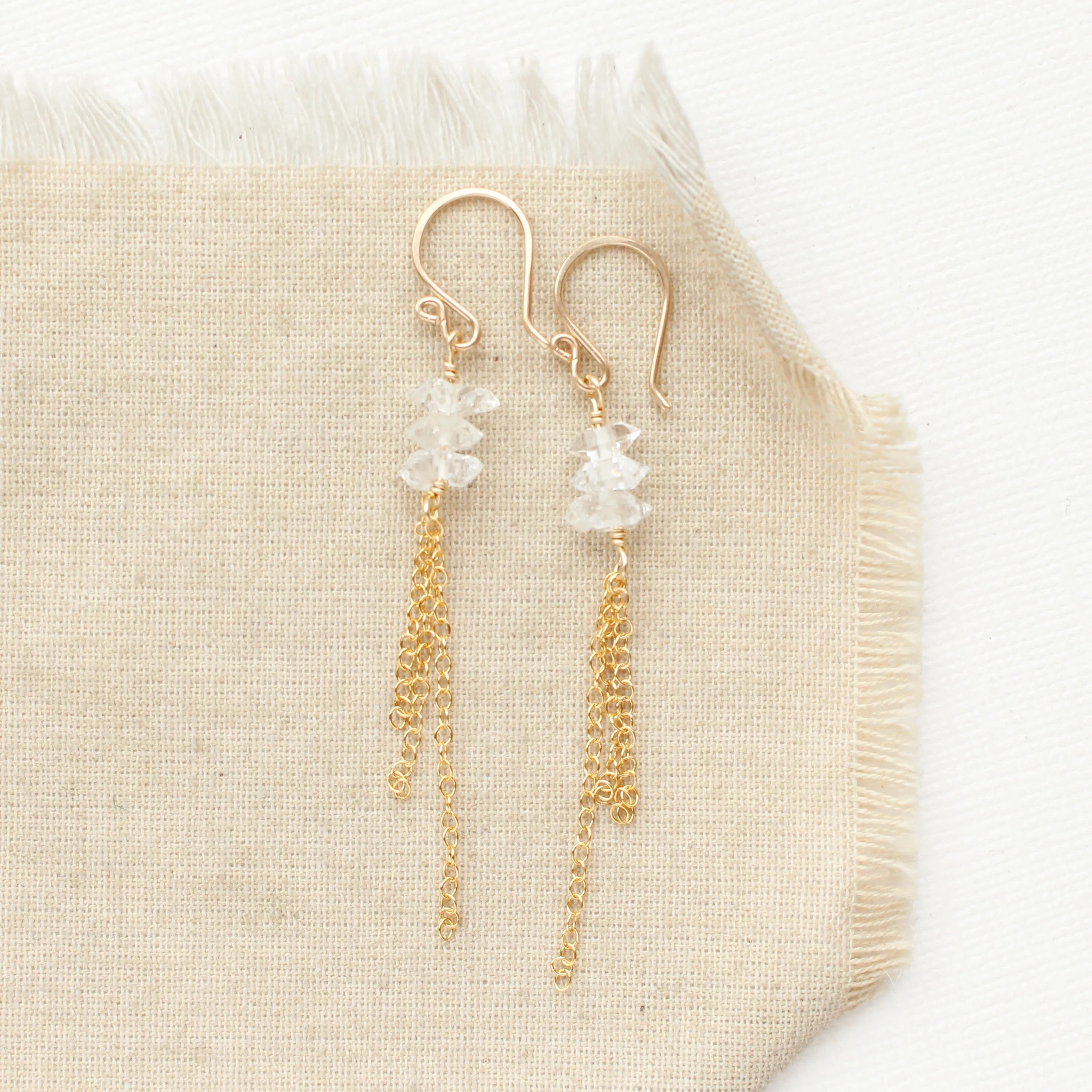 Stacked Herkimer Diamond Gold Tassel Earrings