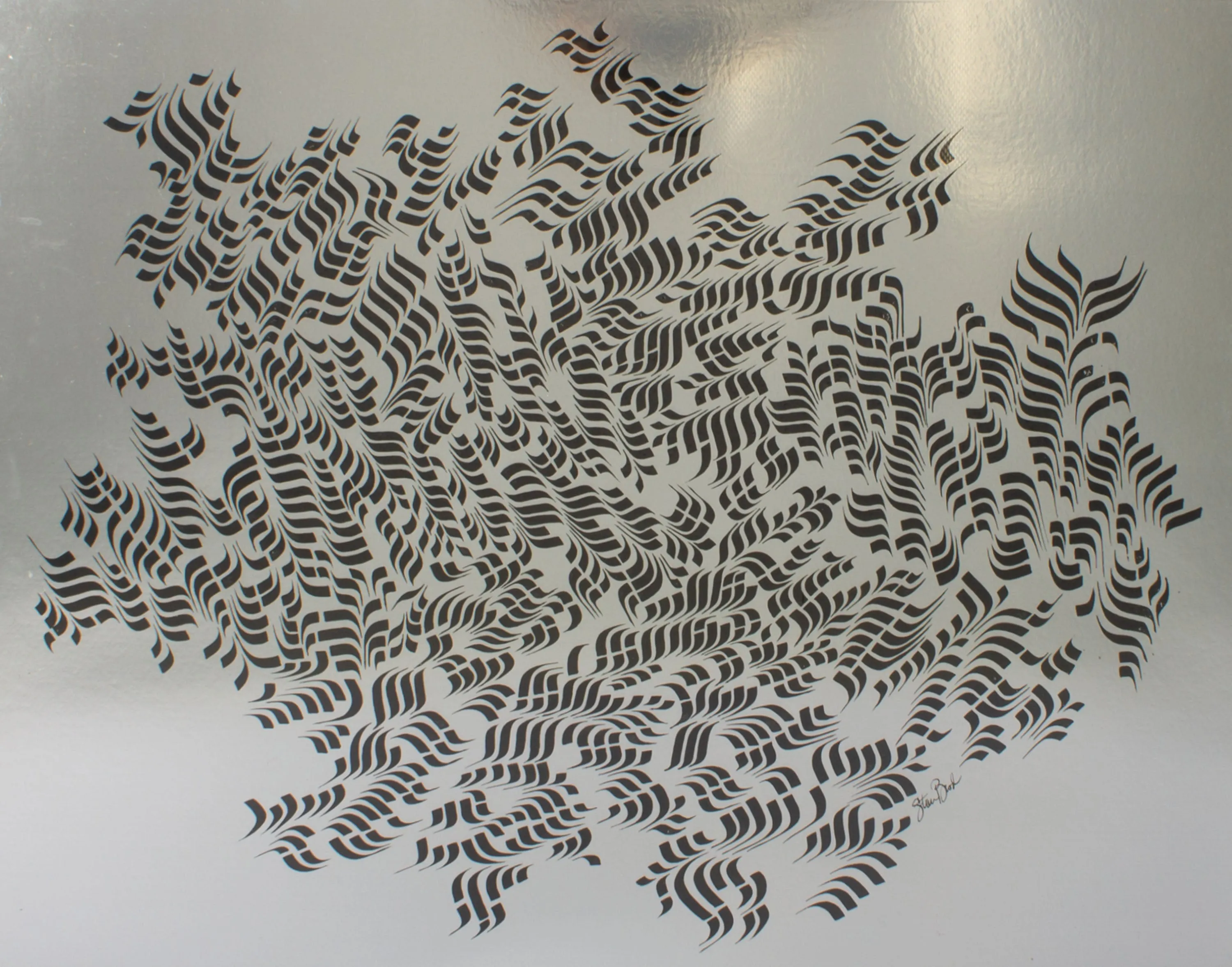 Stan Brod Signed “Silver Field” Ink on Foil Board Abstract Drawing