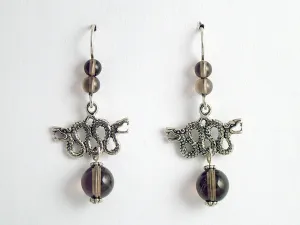 Sterling Silver Double Headed Serpent Dragon dangle earrings-Fantasy-dragons