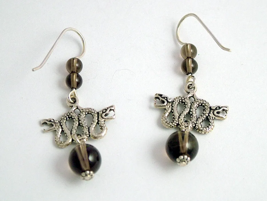 Sterling Silver Double Headed Serpent Dragon dangle earrings-Fantasy-dragons