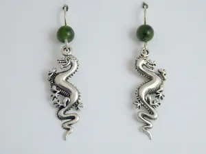 Sterling Silver Long Dragon dangle earrings-Fantasy, Jade, dragons, 2 inches