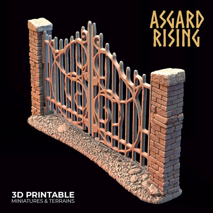 Stone Wall Fence with Gate Set A
