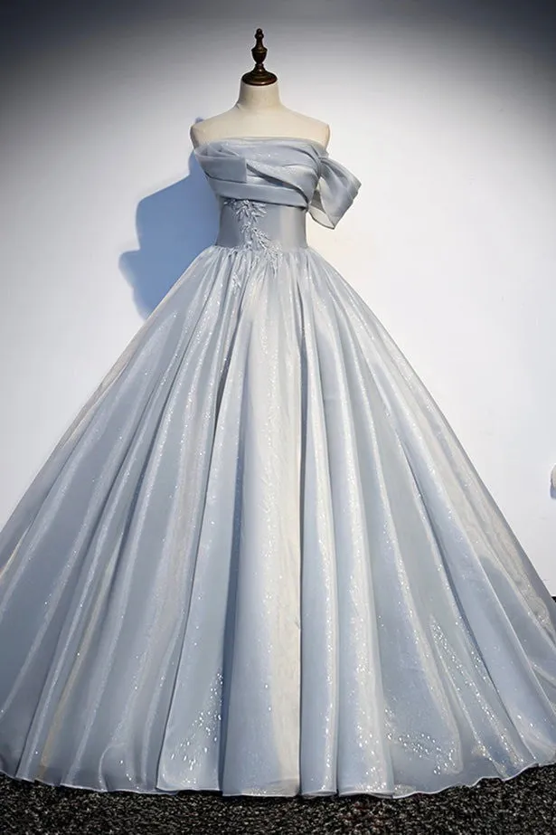 Strapless Sleeveless Gray Satin A Line Quinceanera Dresses