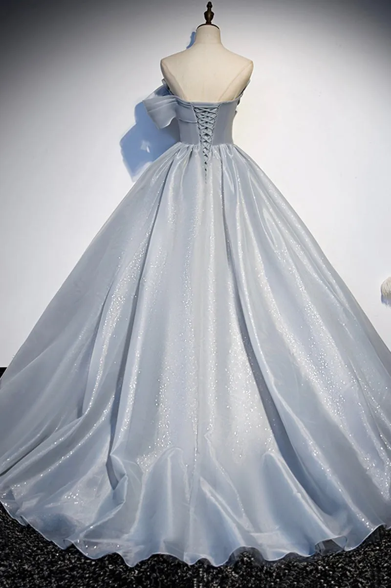 Strapless Sleeveless Gray Satin A Line Quinceanera Dresses