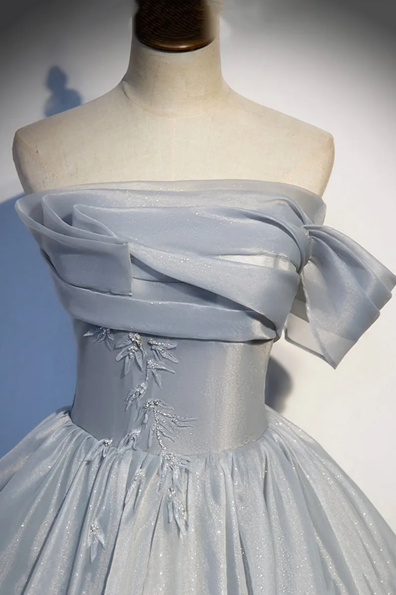 Strapless Sleeveless Gray Satin A Line Quinceanera Dresses