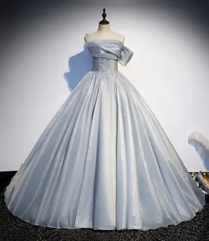 Strapless Sleeveless Gray Satin A Line Quinceanera Dresses