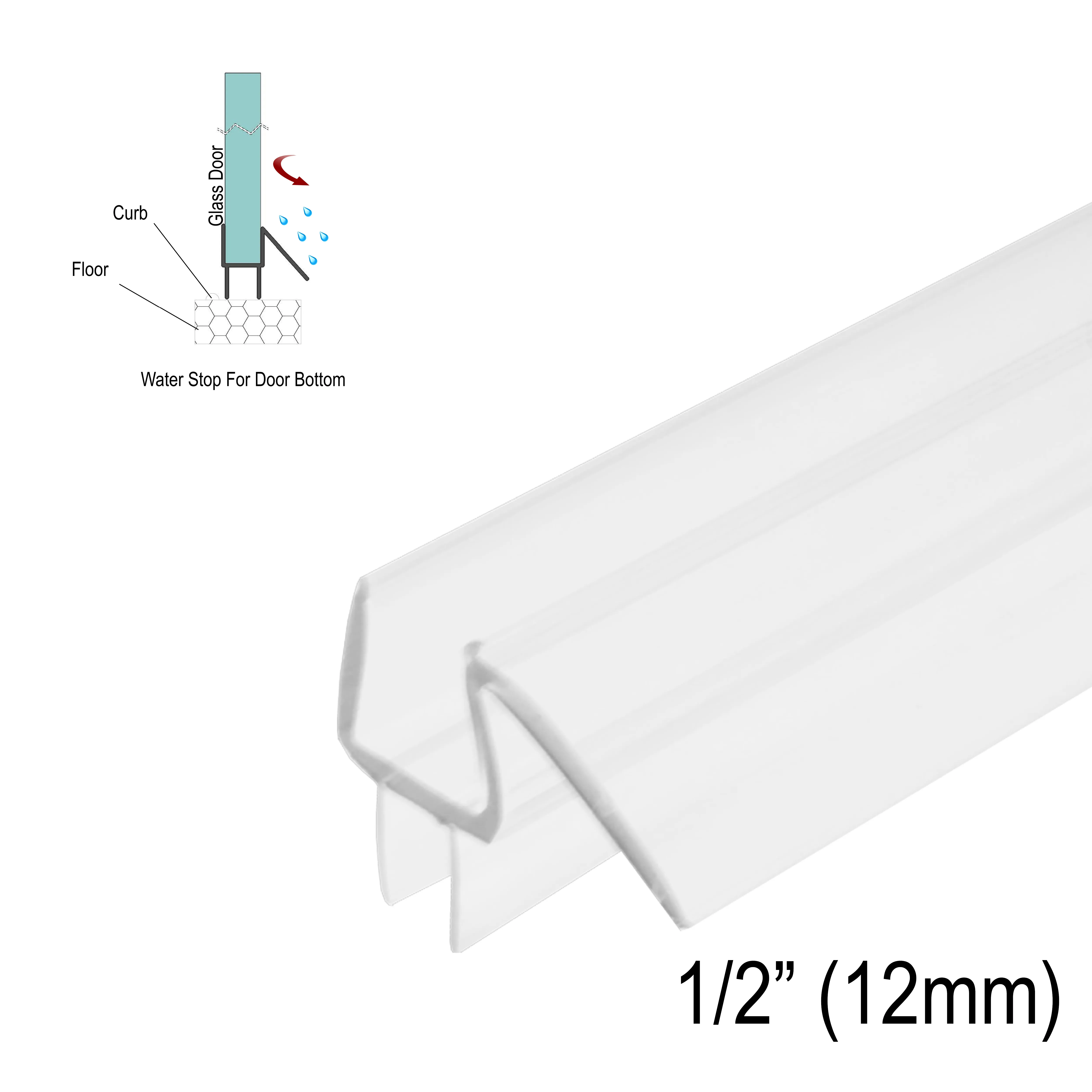 Sweep - Bottom Wipe w/ Drip Rail for 1/2" Glass (95") (Ultra Clear, Black)