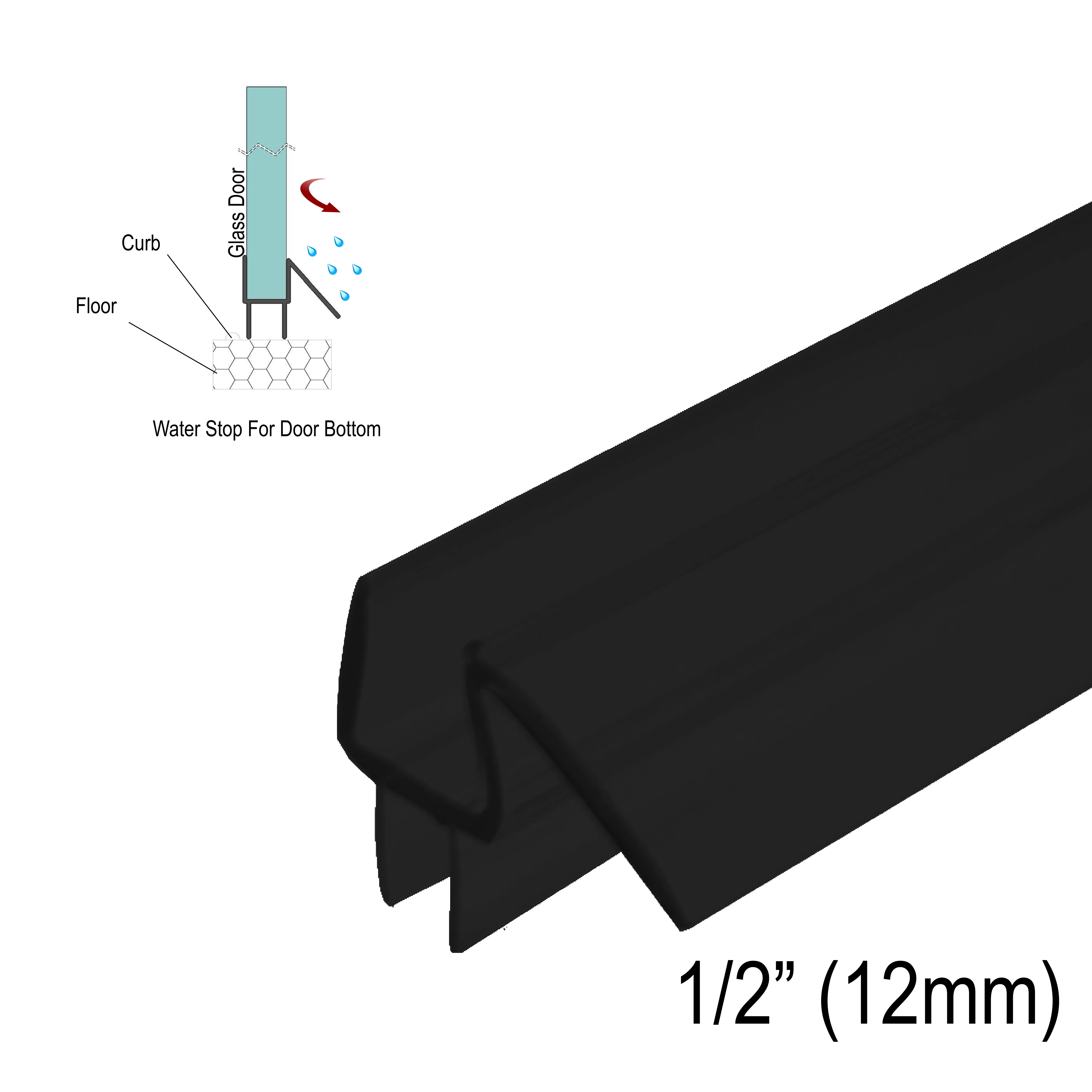 Sweep - Bottom Wipe w/ Drip Rail for 1/2" Glass (95") (Ultra Clear, Black)
