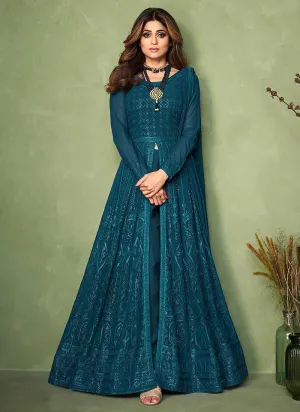 Teal Heavy Embroidered Kalidar Anarkali Suit