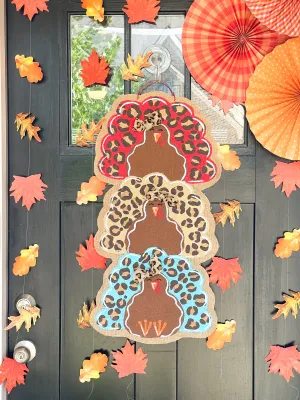 Thanksgiving Turkey Stack Door Hanger in Leopard
