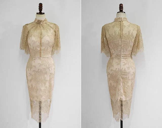 Theresa French Lace Dress Beige