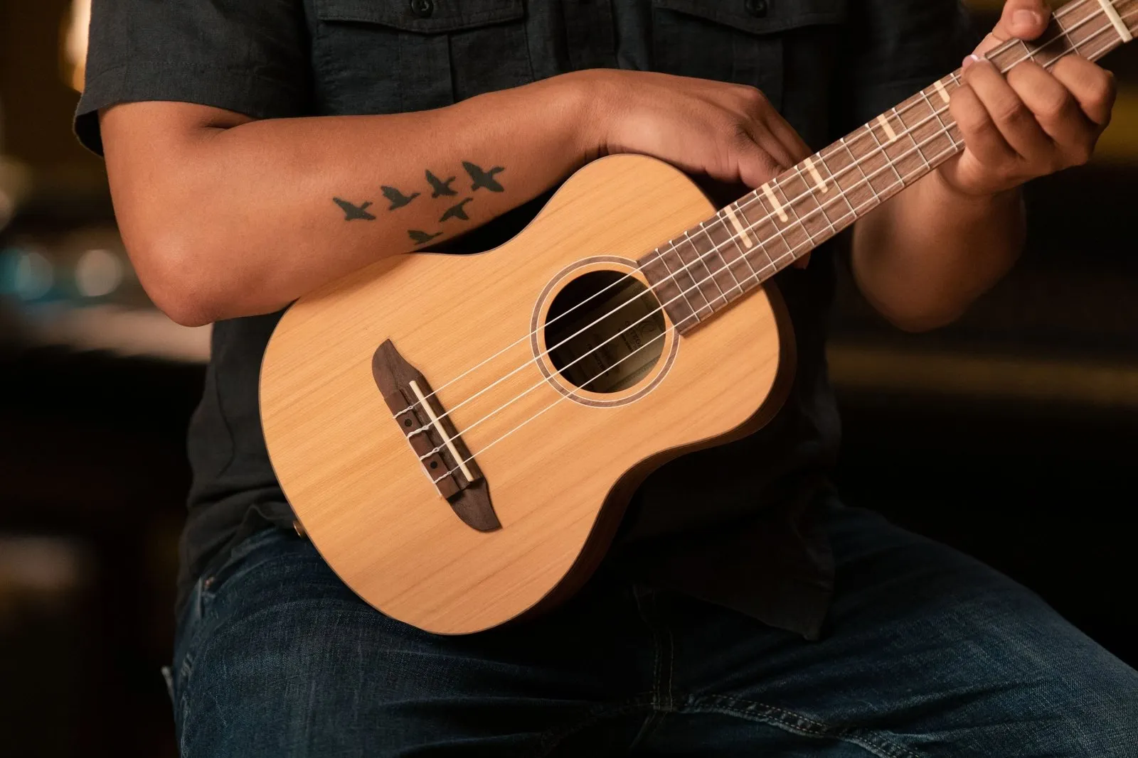 Timber Series Tenor Ukulele - Solid Natural Cedar/Walnut Acoustic with Gig Bag