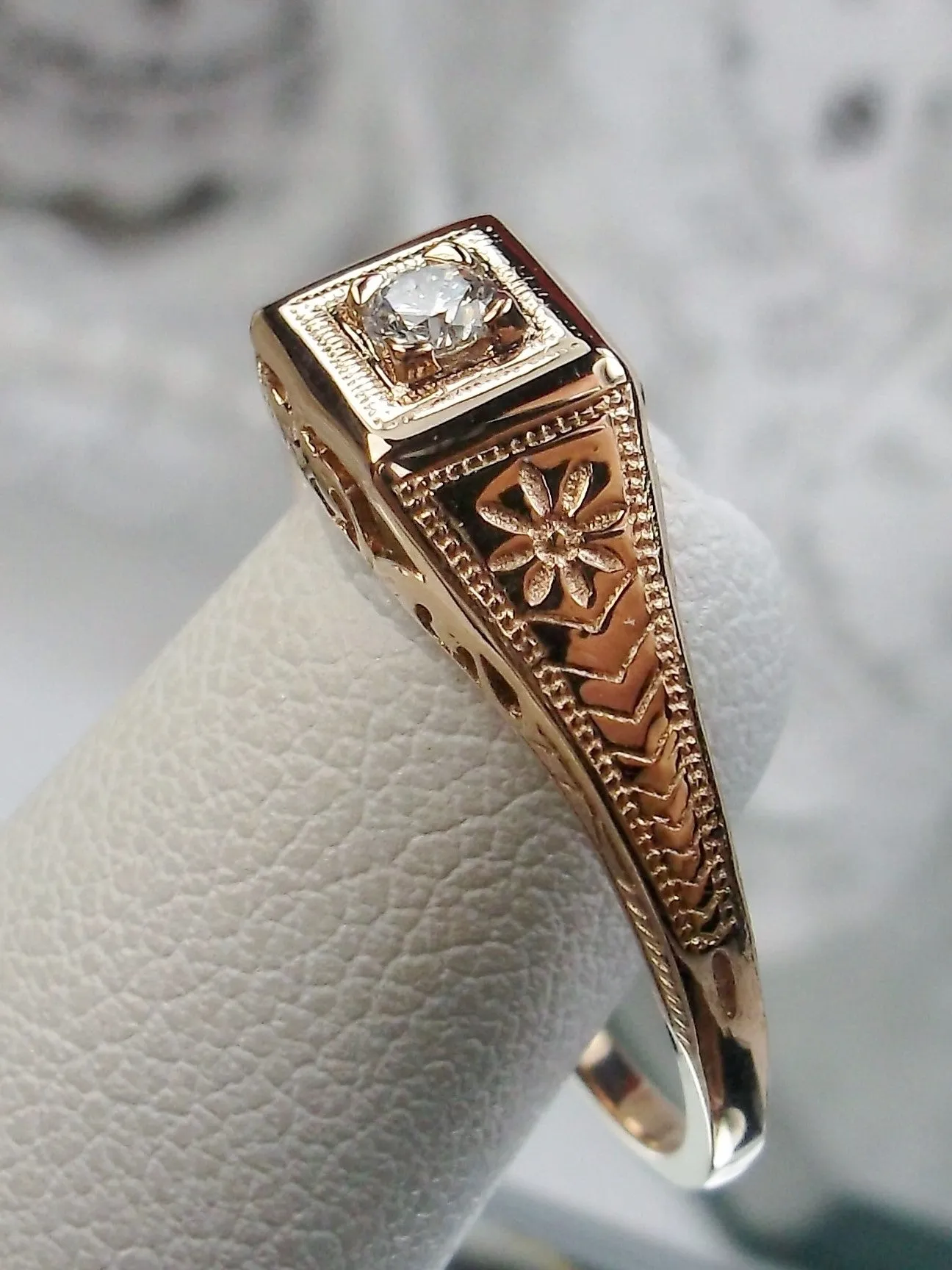 Topaz Ring, 10k Rose Gold, Art Deco jewelry #D155