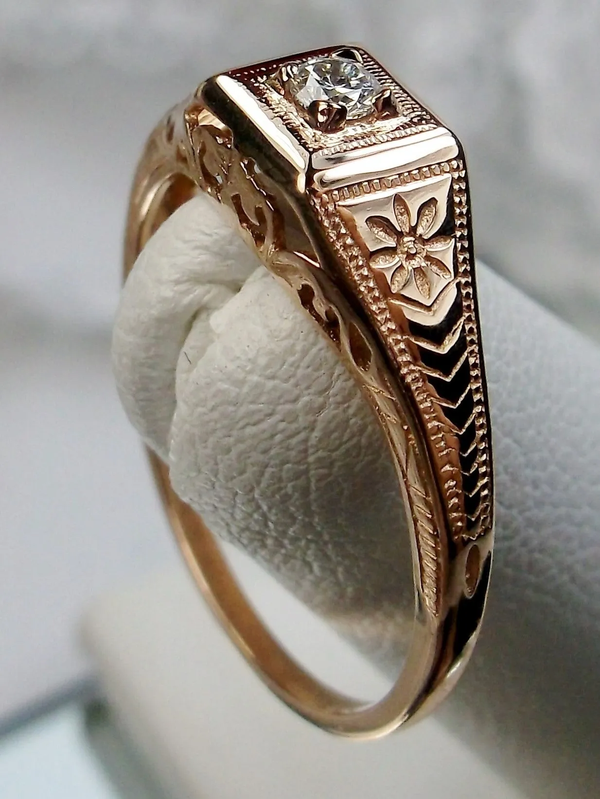 Topaz Ring, 10k Rose Gold, Art Deco jewelry #D155