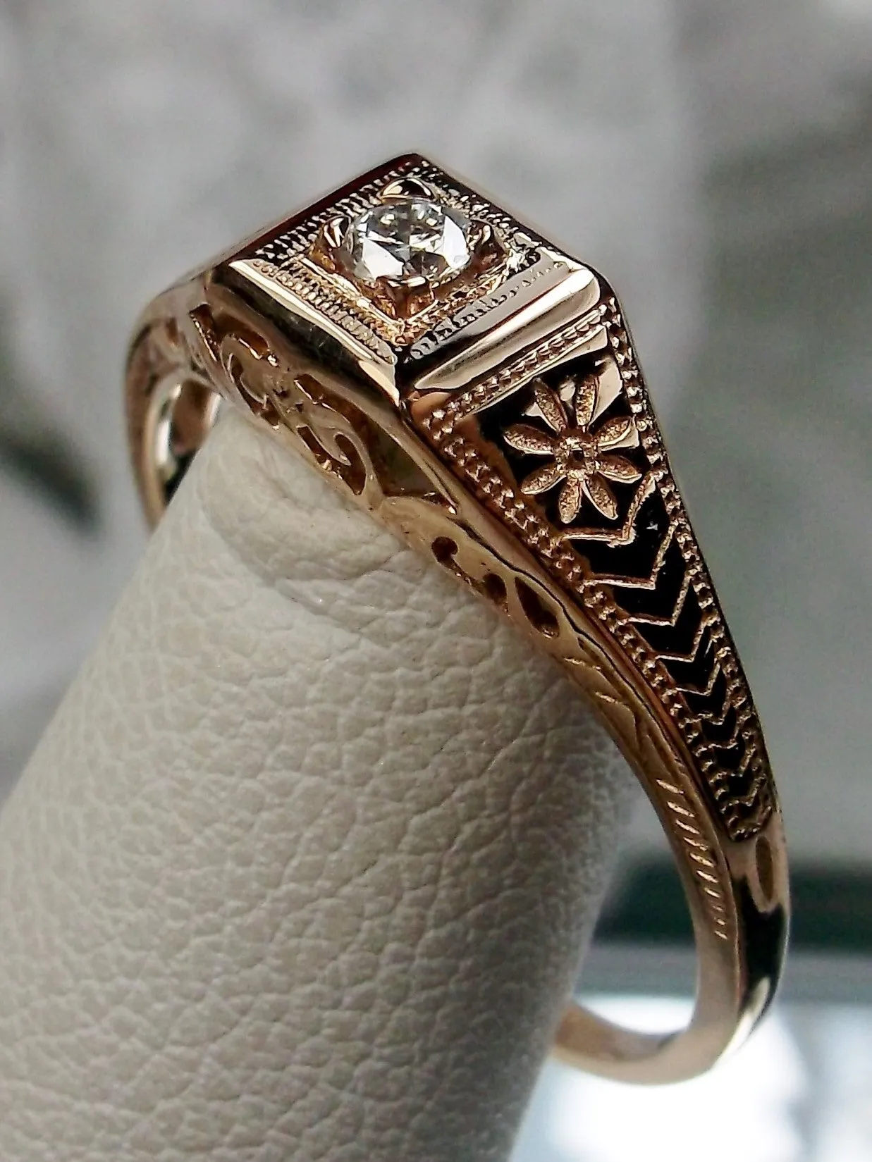 Topaz Ring, 10k Rose Gold, Art Deco jewelry #D155