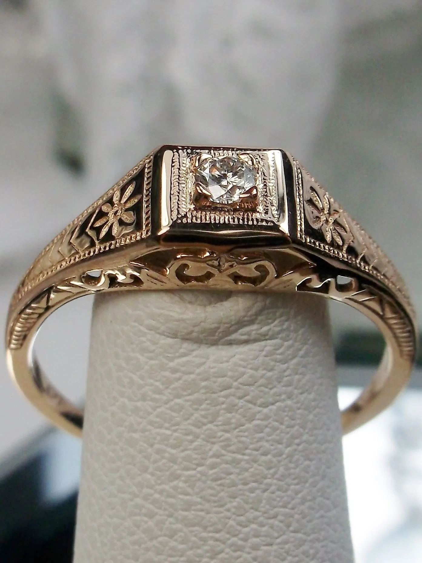 Topaz Ring, 10k Rose Gold, Art Deco jewelry #D155