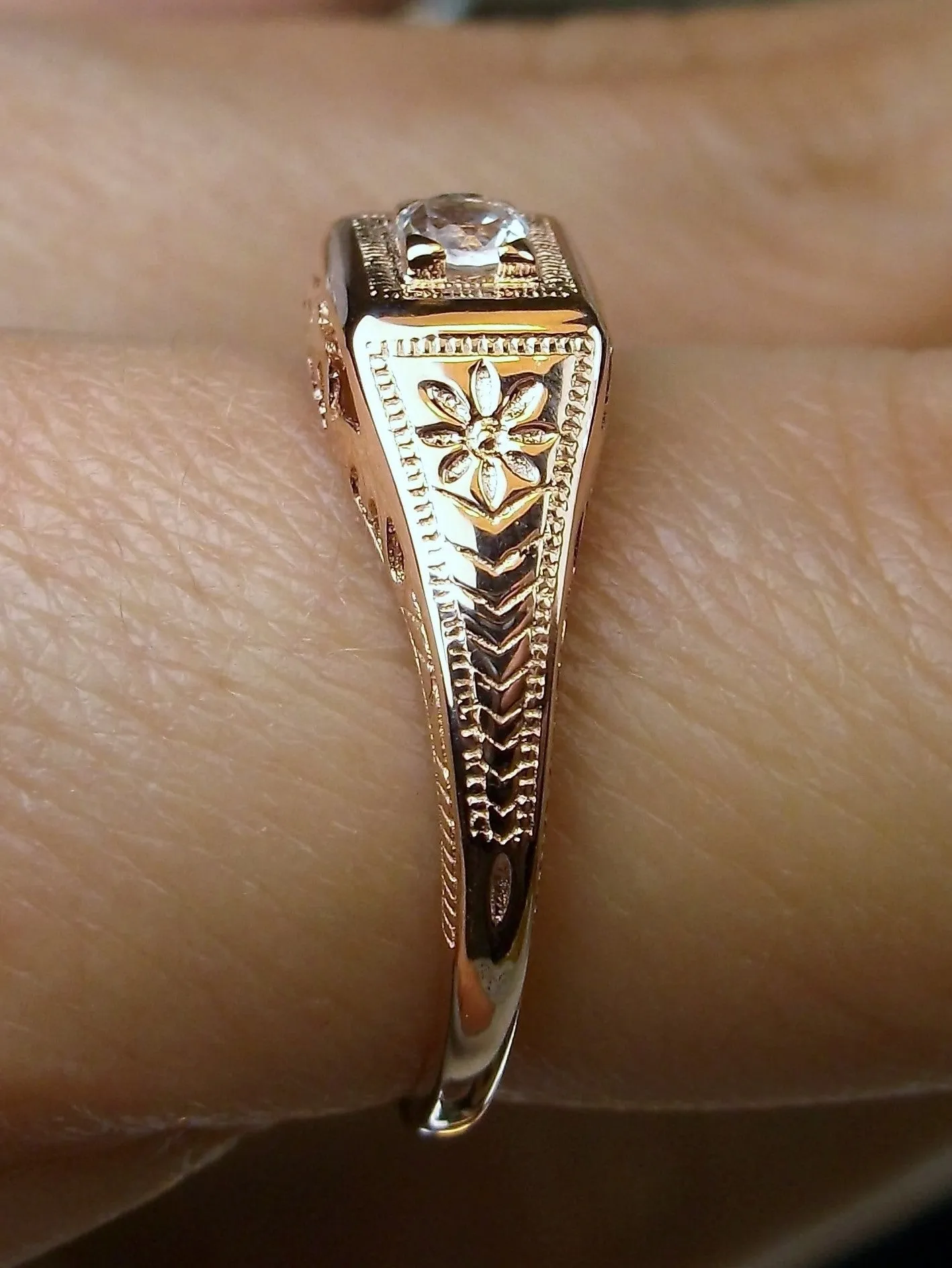 Topaz Ring, 10k Rose Gold, Art Deco jewelry #D155