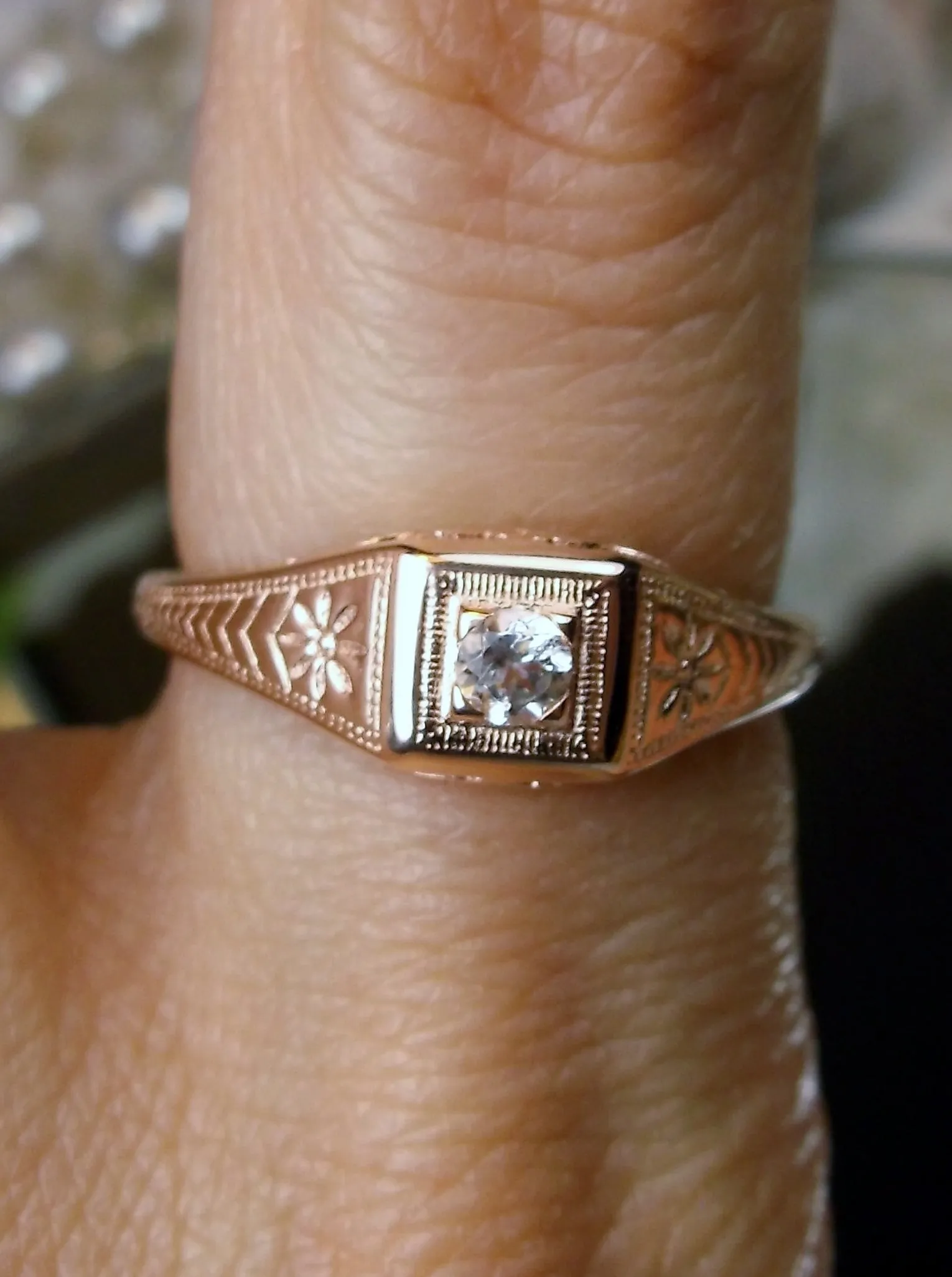 Topaz Ring, 10k Rose Gold, Art Deco jewelry #D155