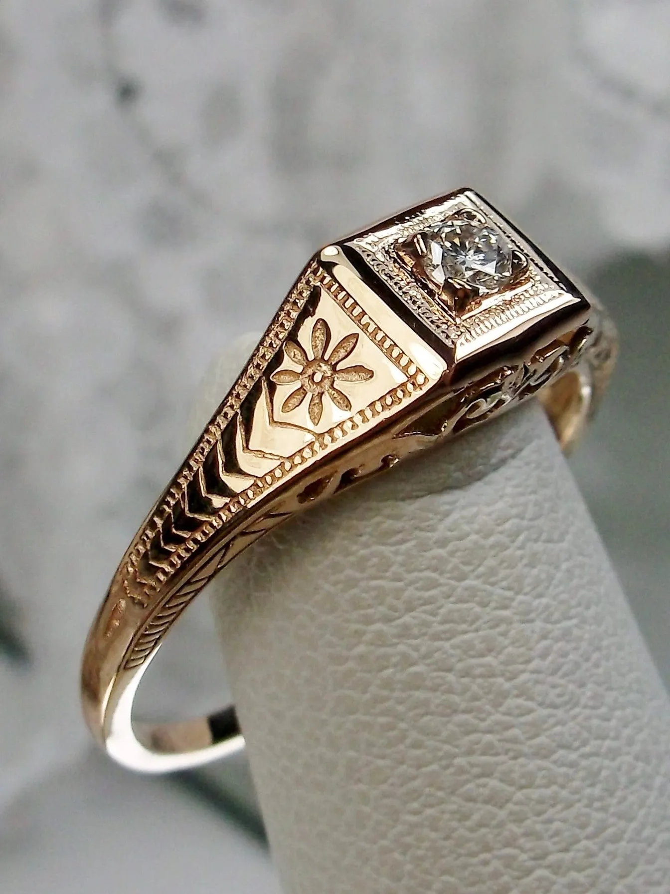 Topaz Ring, 10k Rose Gold, Art Deco jewelry #D155