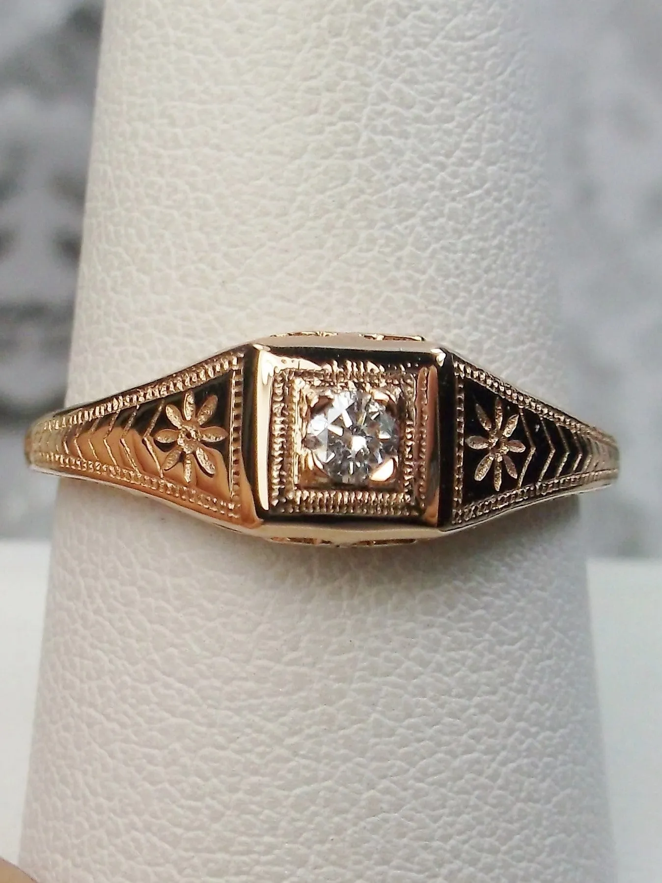 Topaz Ring, 10k Rose Gold, Art Deco jewelry #D155