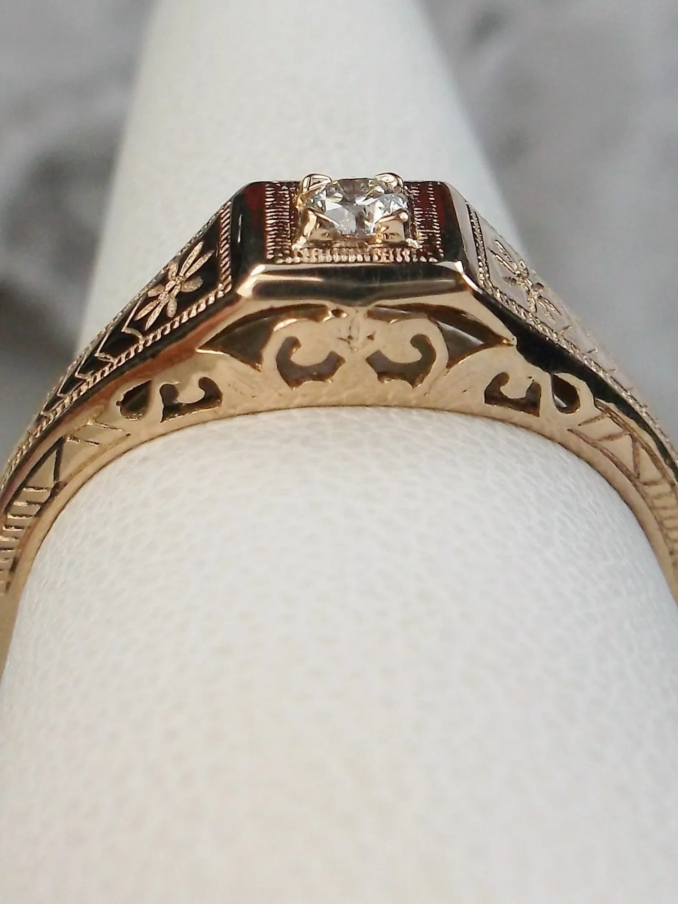 Topaz Ring, 10k Rose Gold, Art Deco jewelry #D155