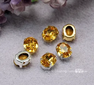Topaz Yellow, Vintage Swarovski 10 x 8mm Topaze Oval Shape with Sew On Setting