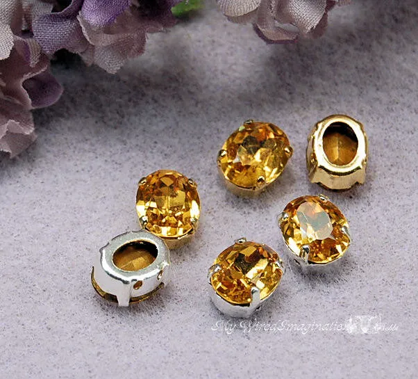 Topaz Yellow, Vintage Swarovski 10 x 8mm Topaze Oval Shape with Sew On Setting
