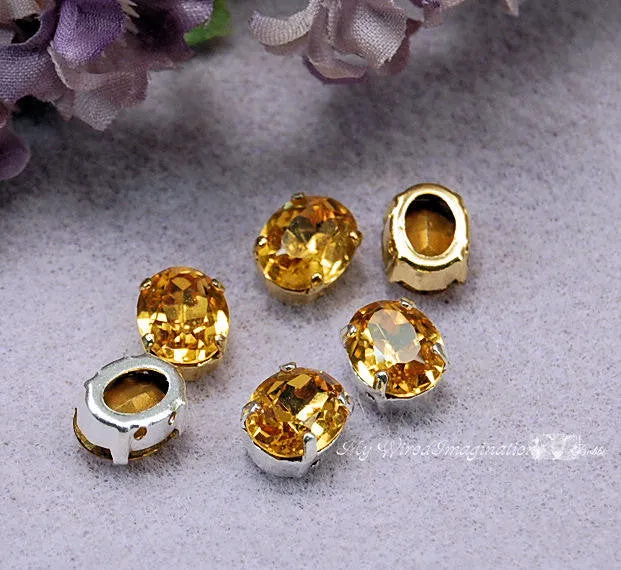 Topaz Yellow, Vintage Swarovski 10 x 8mm Topaze Oval Shape with Sew On Setting