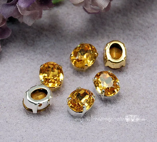 Topaz Yellow, Vintage Swarovski 10 x 8mm Topaze Oval Shape with Sew On Setting