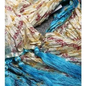 Turquoise & Cream Silk Blend Stole