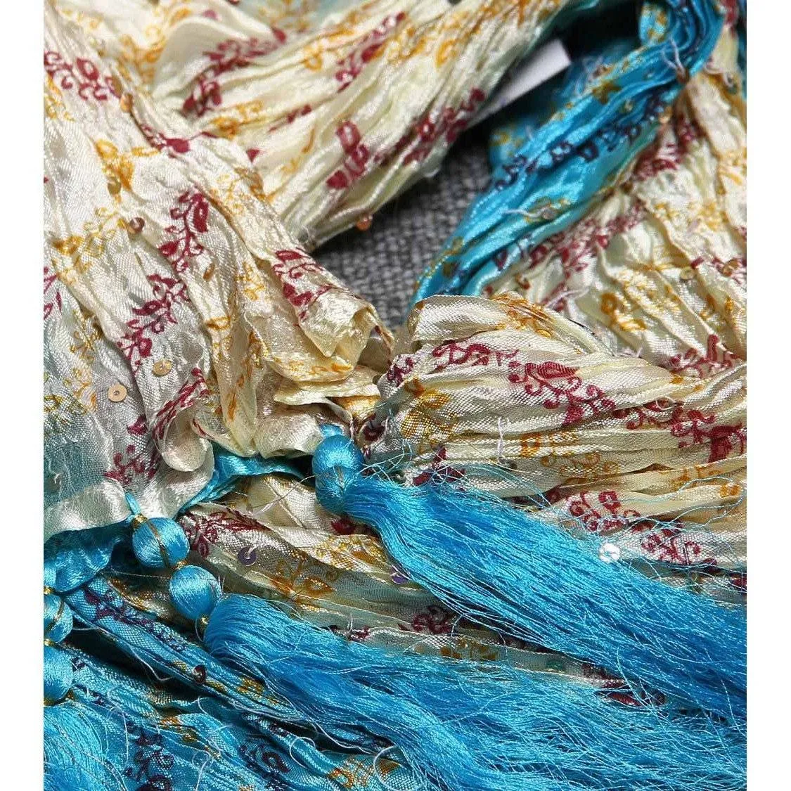 Turquoise & Cream Silk Blend Stole