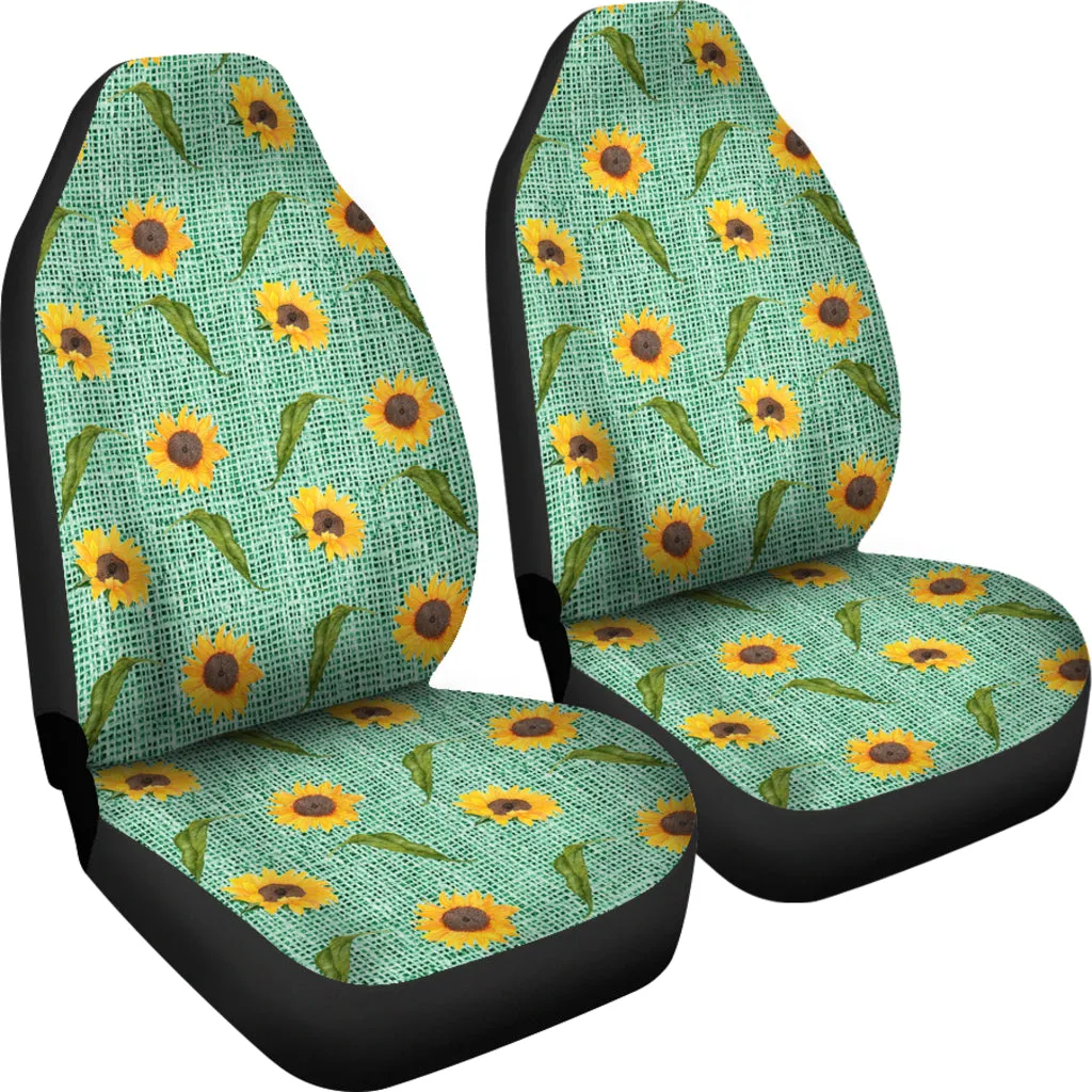 Turquoise Burlap Design With Sunflower Pattern Car Seat Covers