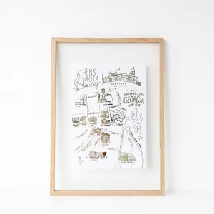 University of Georgia Gold Foil Map Art Print