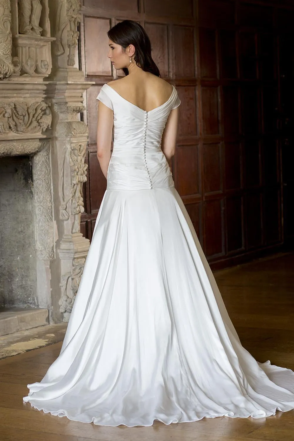 V-Neck Satin Chiffon Wedding Dress With Ruching-MK_702999