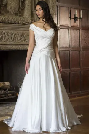 V-Neck Satin Chiffon Wedding Dress With Ruching-MK_702999