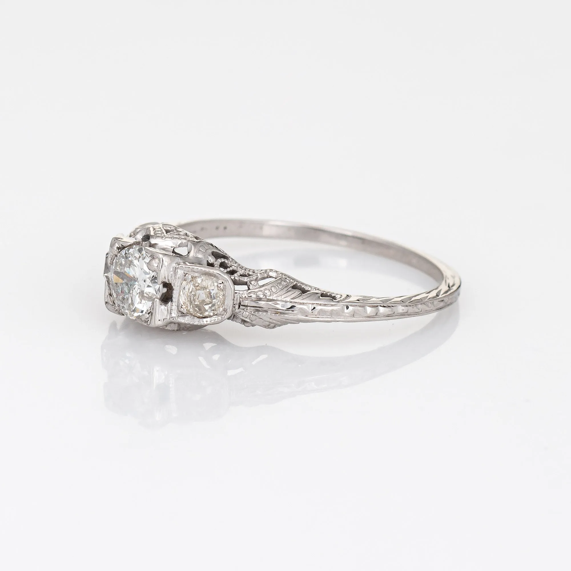Vintage Art Deco Diamond Engagement Ring 18k White Gold Estate Fine Jewelry 6.5