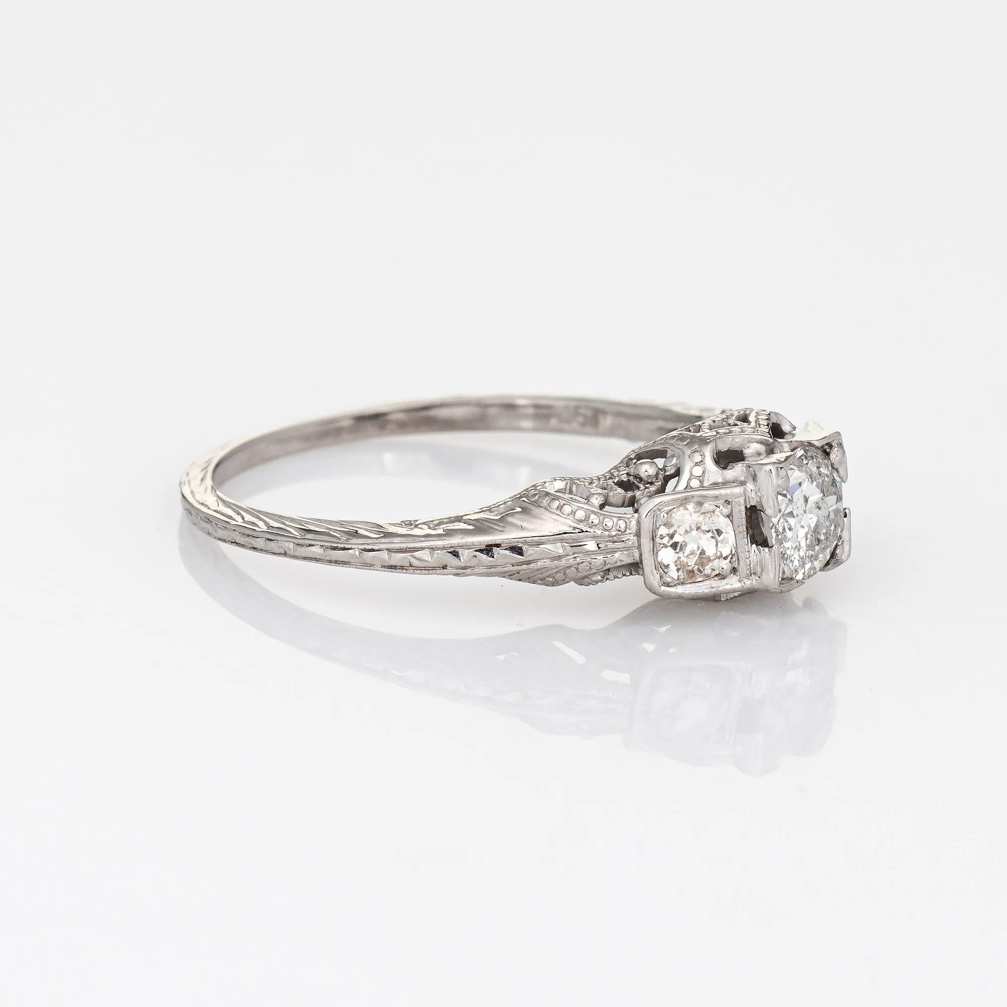Vintage Art Deco Diamond Engagement Ring 18k White Gold Estate Fine Jewelry 6.5