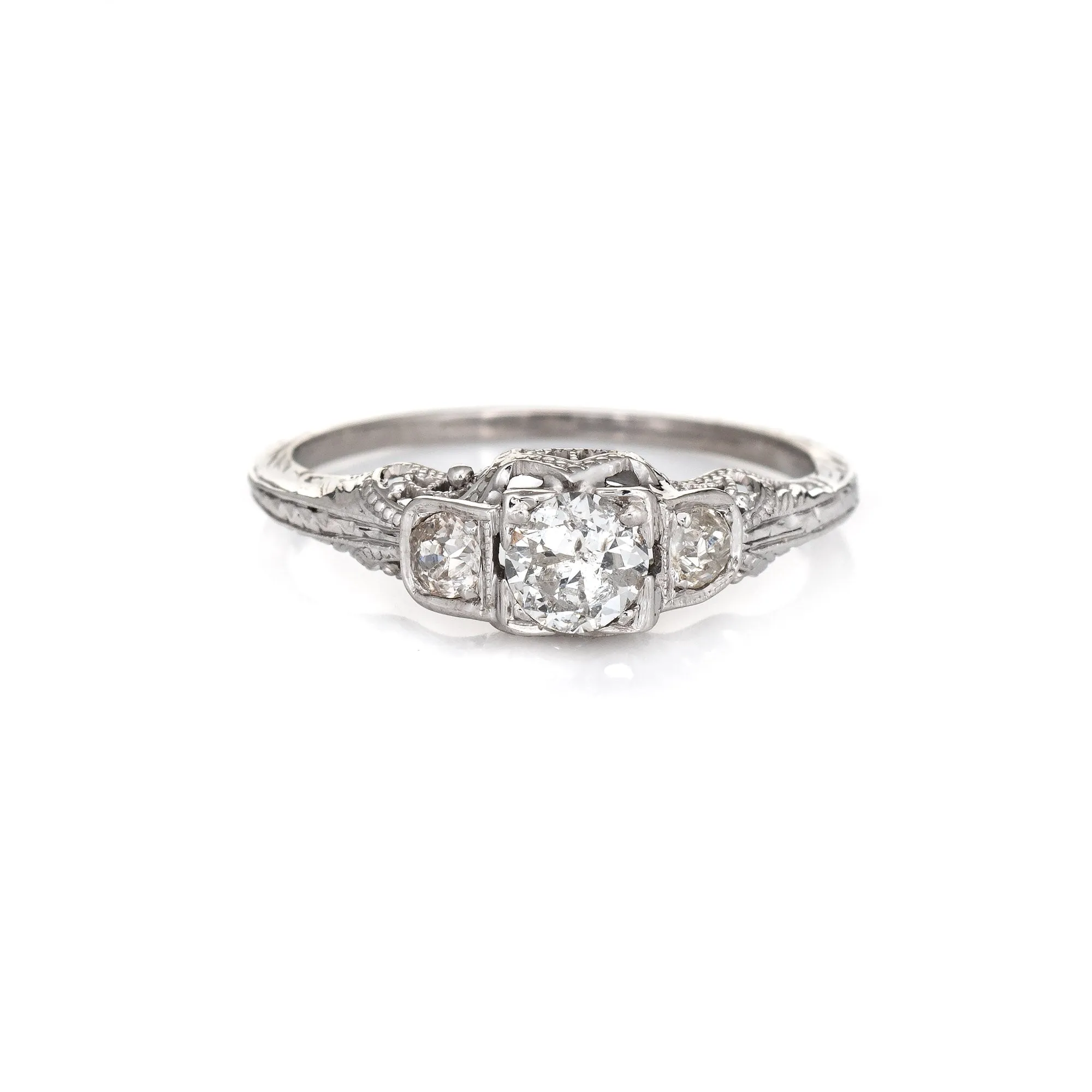 Vintage Art Deco Diamond Engagement Ring 18k White Gold Estate Fine Jewelry 6.5