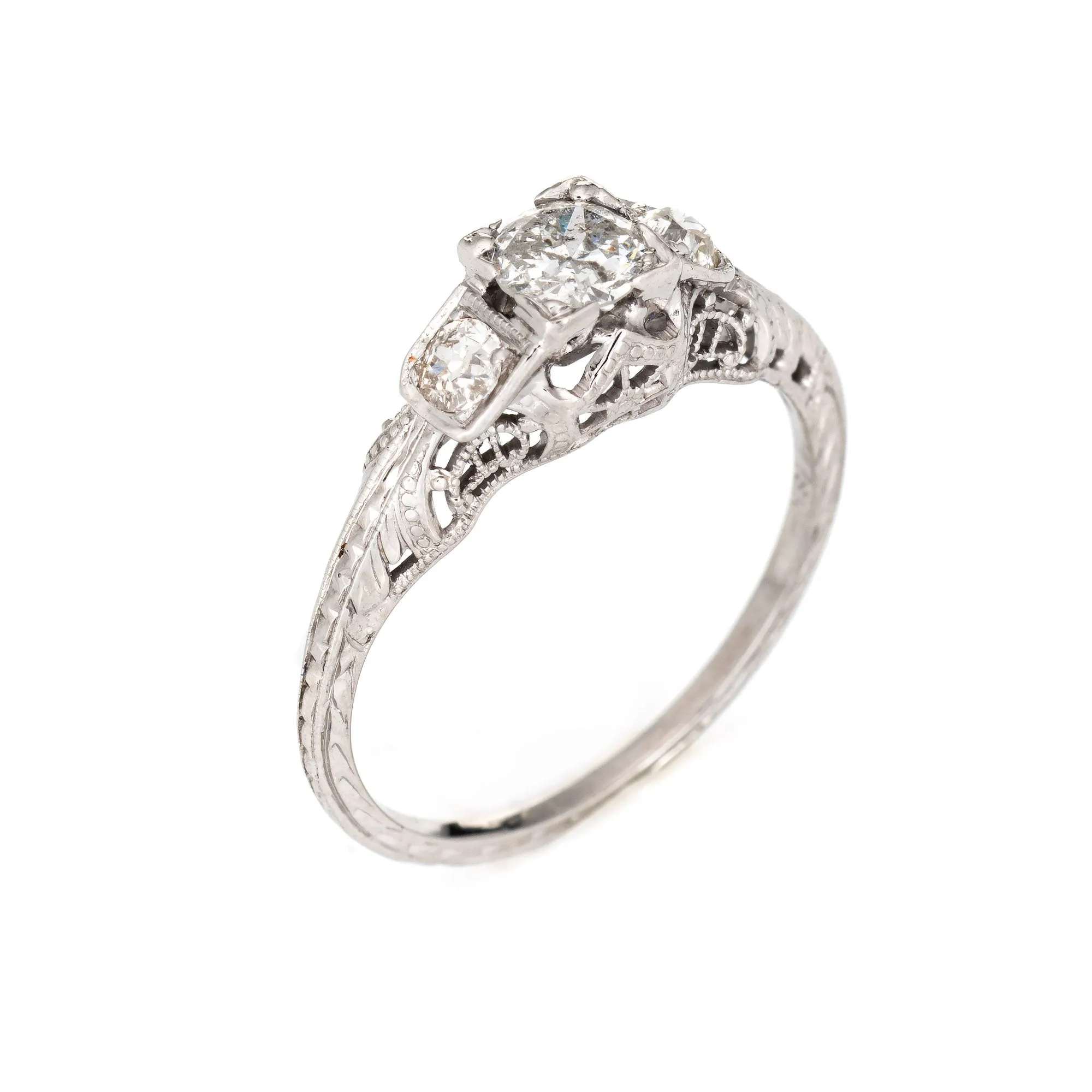 Vintage Art Deco Diamond Engagement Ring 18k White Gold Estate Fine Jewelry 6.5